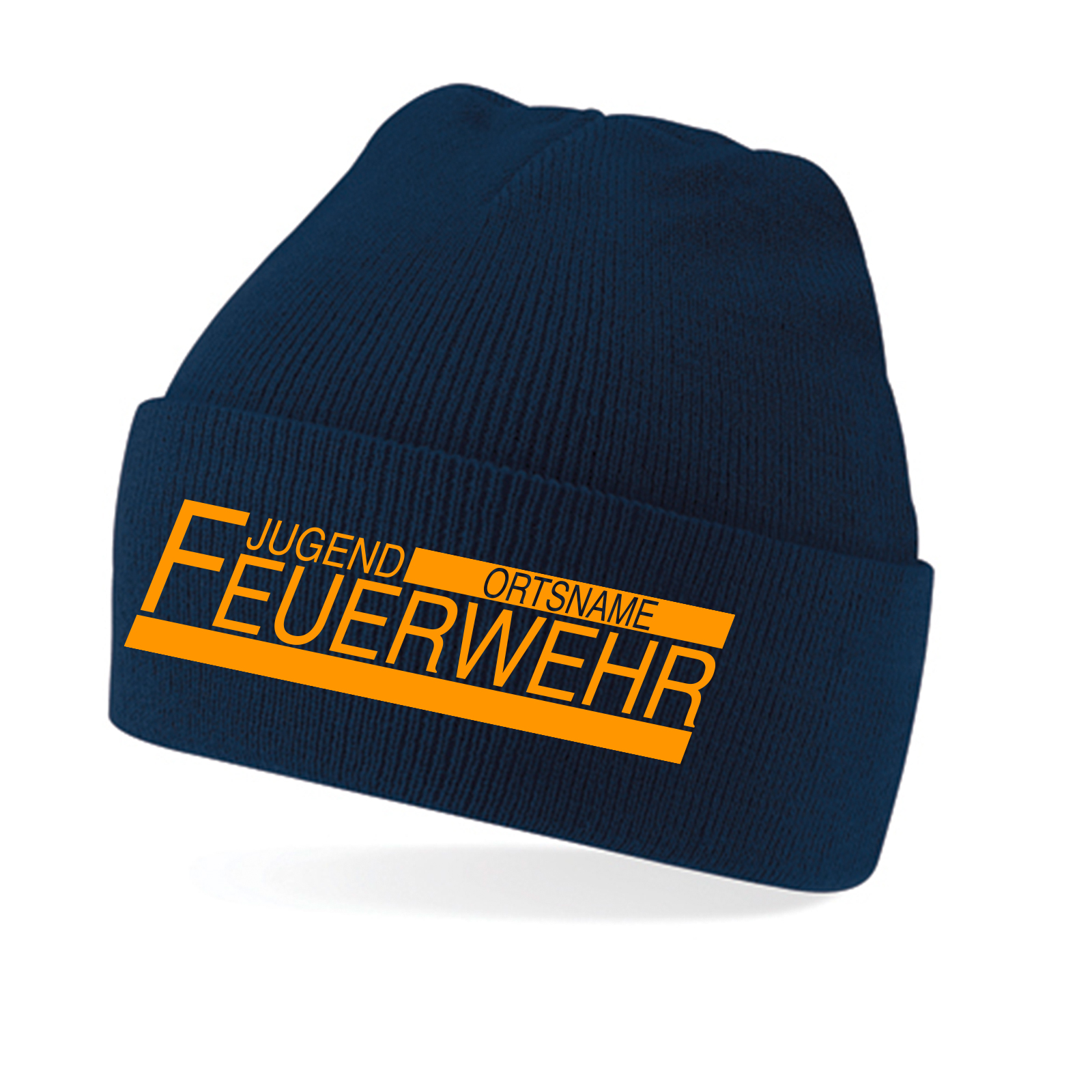 FEUERWEHR BEANIE WINTER MÜTZE NAVY DUNKELBLAU FFW BESTICKT NEON GELB 